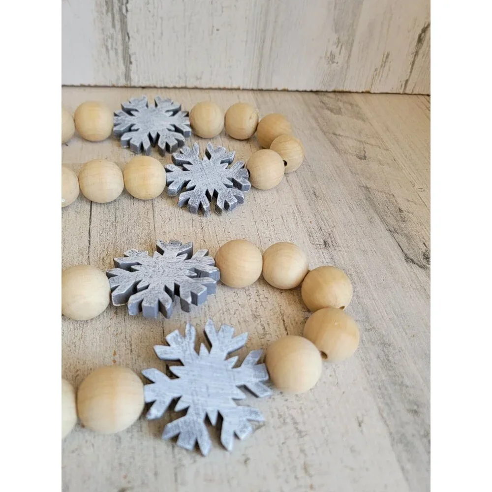 Wooden‎ snowflake Garland home decor hanging Xmas figure Gray